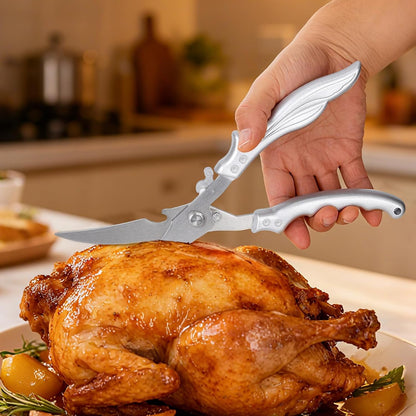 10.7 Inch Heavy-Duty Poultry Shears, Wavy Serrated Grooved Dual Stainless Steel Blades, Safety Lock & 5-Finger Ergonomic Handle, Professional Bone Cutting Kitchen Scissors for Chicken & Raw Meat