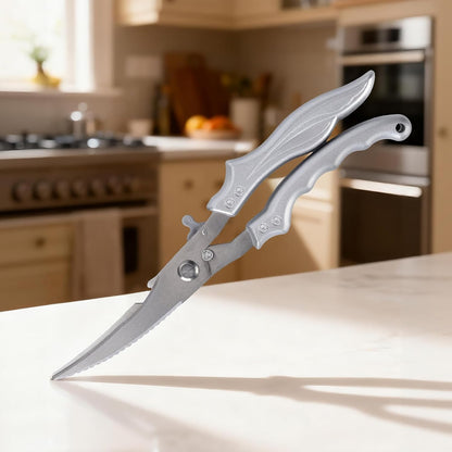 10.7 Inch Heavy-Duty Poultry Shears, Wavy Serrated Grooved Dual Stainless Steel Blades, Safety Lock & 5-Finger Ergonomic Handle, Professional Bone Cutting Kitchen Scissors for Chicken & Raw Meat