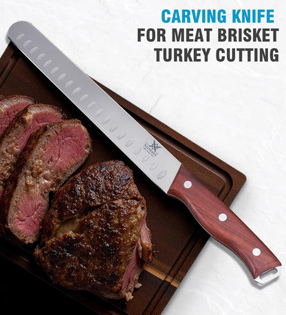 3PCS Professional Brisket Carving Knife Set with Gife Box | Butcher Knives, Very Sharp Meat Knives for BBQ Slicing Cutting Full Tang Rosewood Handle High Carbon Steel