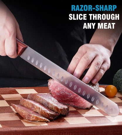 3PCS Professional Brisket Carving Knife Set with Gife Box | Butcher Knives, Very Sharp Meat Knives for BBQ Slicing Cutting Full Tang Rosewood Handle High Carbon Steel