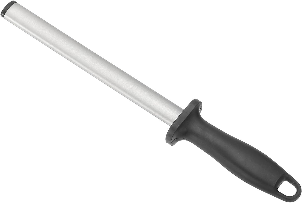 8 Inch Diamond Sharpening Steel Honing Rod, High Hardness Sharpening Rod Knife Sharpener Steel for Kitchen Knife Silver