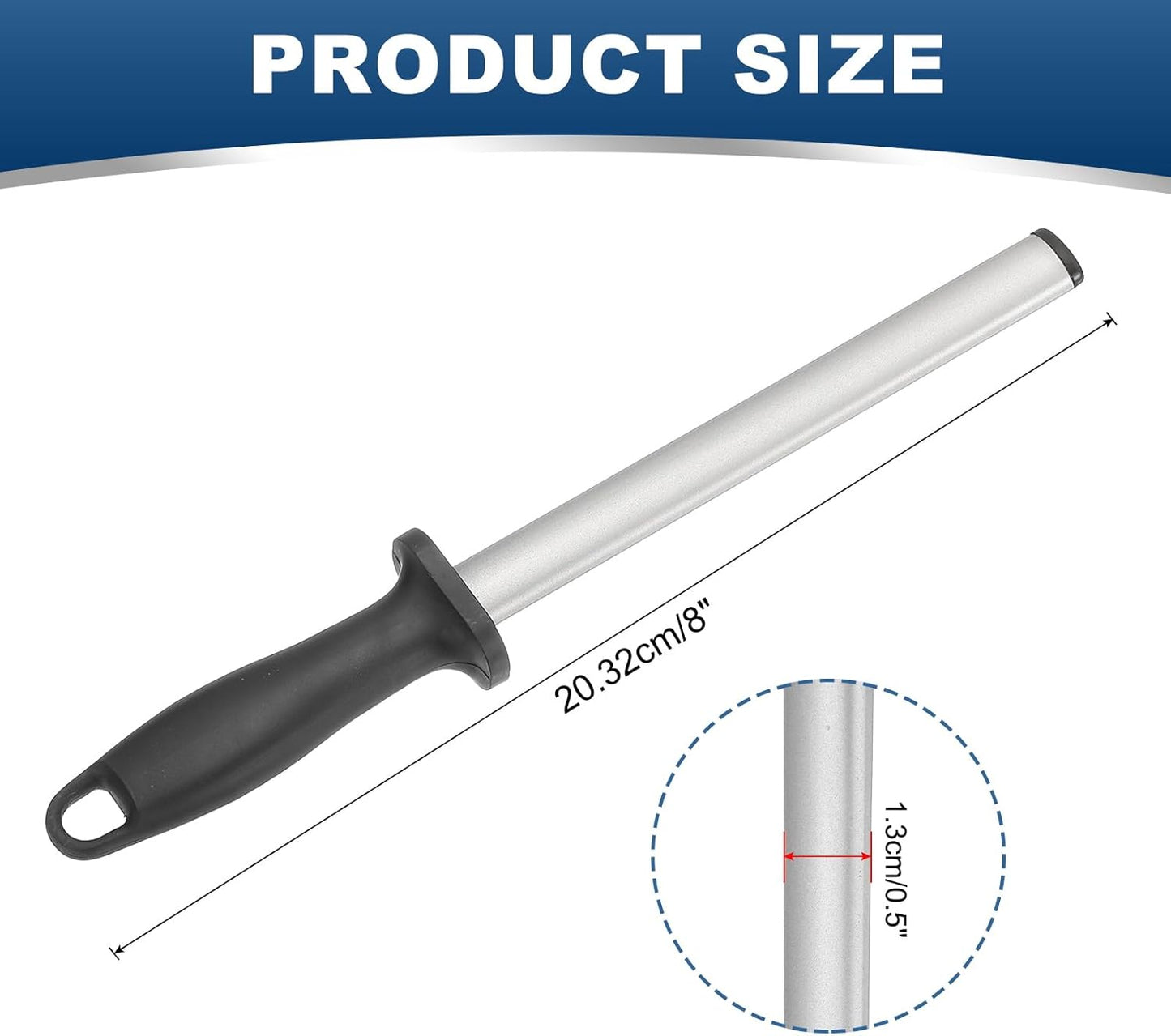 8 Inch Diamond Sharpening Steel Honing Rod, High Hardness Sharpening Rod Knife Sharpener Steel for Kitchen Knife Silver