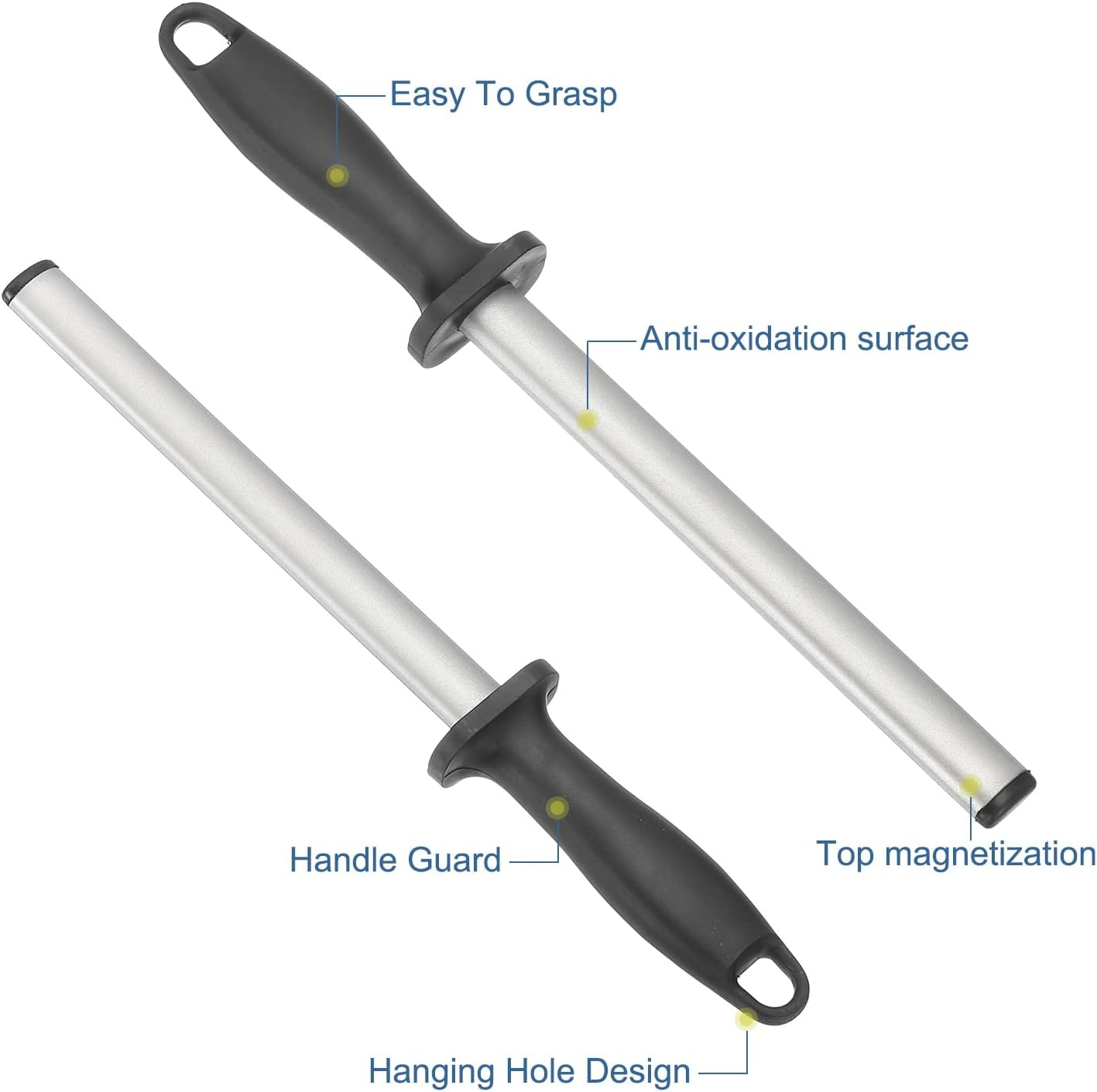 8 Inch Diamond Sharpening Steel Honing Rod, High Hardness Sharpening Rod Knife Sharpener Steel for Kitchen Knife Silver