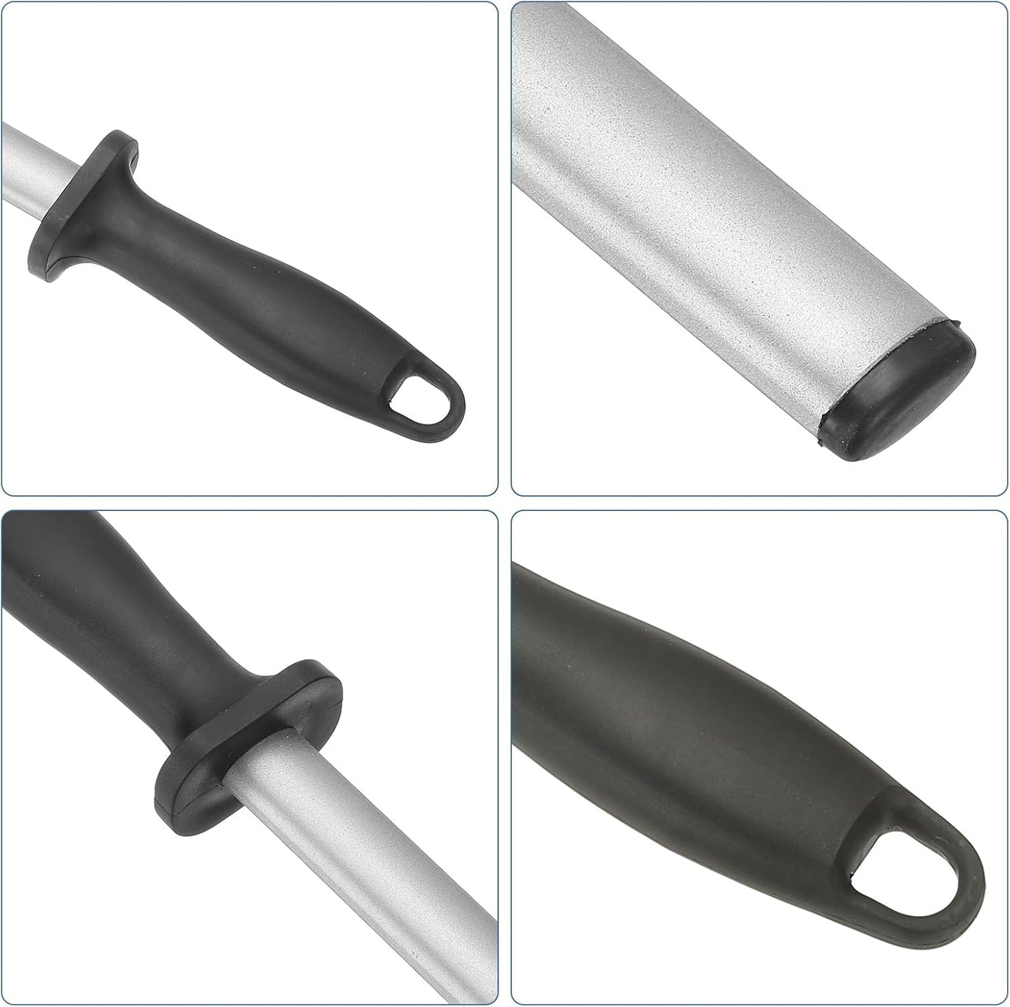 8 Inch Diamond Sharpening Steel Honing Rod, High Hardness Sharpening Rod Knife Sharpener Steel for Kitchen Knife Silver