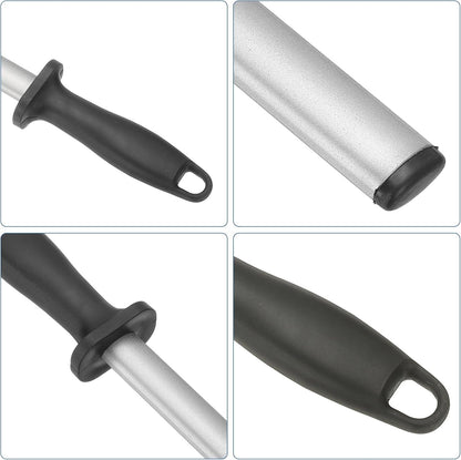 8 Inch Diamond Sharpening Steel Honing Rod, High Hardness Sharpening Rod Knife Sharpener Steel for Kitchen Knife Silver