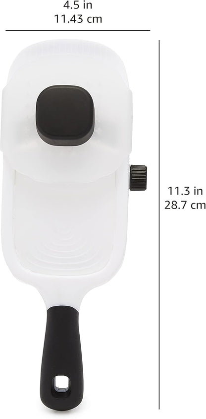 Hand-held Safe Mandoline Slicer for Vegetables and Fruits, Adjustable Thickness, Stainless Steel Blade, White, 11.3" x 4.5" x 2.5"