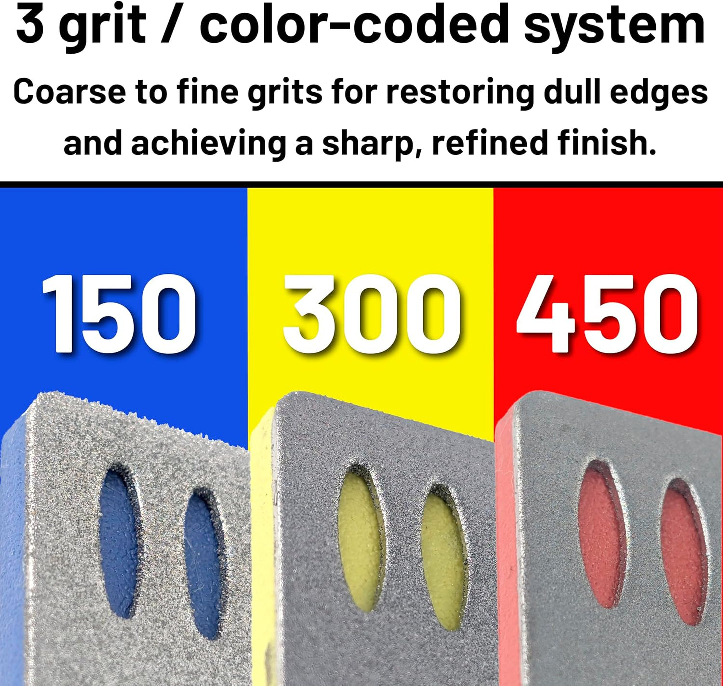 3-Piece Diamond Sharpening Bench Stone Set – 150, 300 & 450 Grit Diamond-Coated Whetstones for Knives, Chisels, Scissors, Razors & Woodworking Tools – DF8527DB