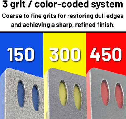 3-Piece Diamond Sharpening Bench Stone Set – 150, 300 & 450 Grit Diamond-Coated Whetstones for Knives, Chisels, Scissors, Razors & Woodworking Tools – DF8527DB