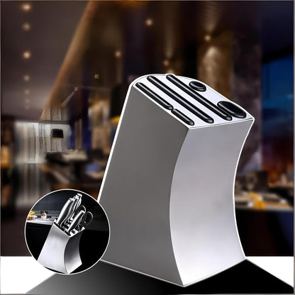 Curved Design Modern Stainless Steel Universal Knife Block | Curved Hollow Design, Kitchen Knife Holder, Countertop Storage