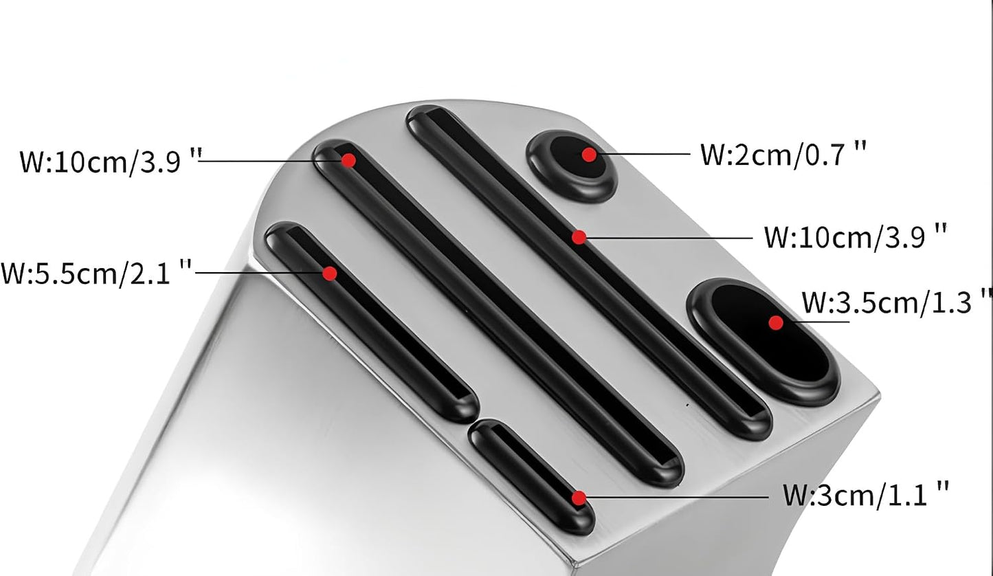 Curved Design Modern Stainless Steel Universal Knife Block | Curved Hollow Design, Kitchen Knife Holder, Countertop Storage