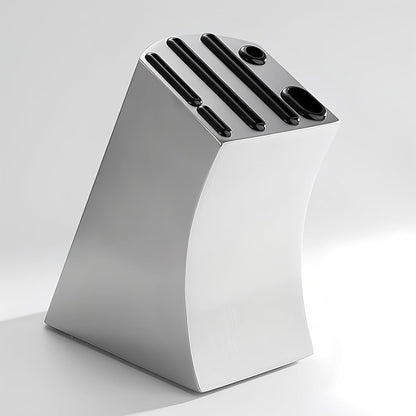 Curved Design Modern Stainless Steel Universal Knife Block | Curved Hollow Design, Kitchen Knife Holder, Countertop Storage
