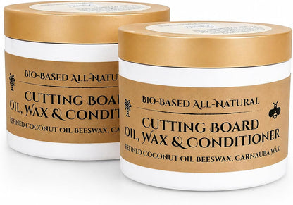 Natural Coconut Oil, Beeswax & Carnauba Wax Wood Conditioner, 5oz Tub for Cutting Boards & Butcher Blocks, Food Safe, Protects, Conditions & Extends Longevity (5.7 oz)2 PK.