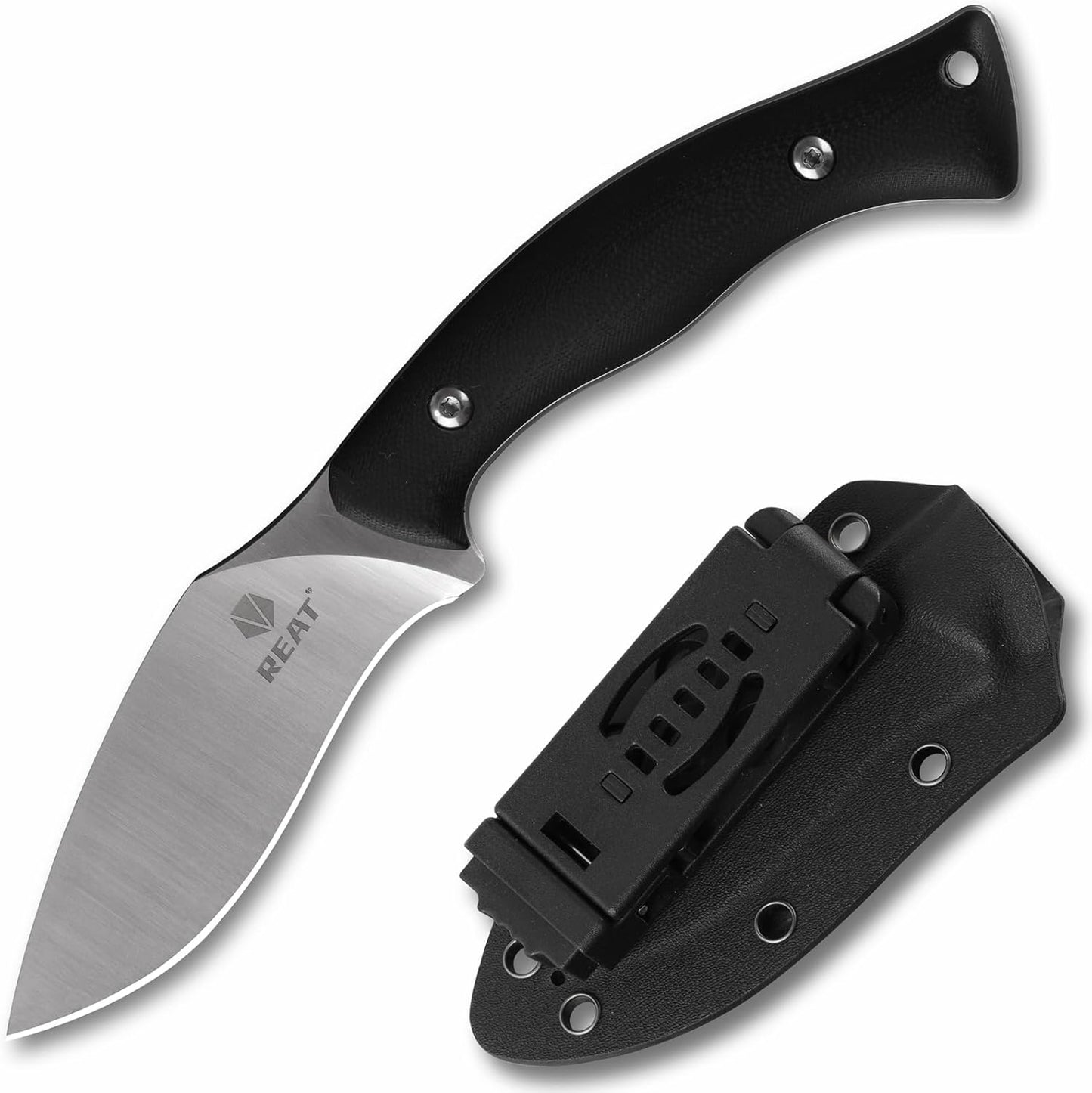 REAT Fixed Blade Knife with Kydex Sheath, 4" D2 Steel Blade,Ergonomic G10 Handle, EDC Sharp Hunting Knife, Small Tool for Camping Survival Tactical Hiking,Gifts for Men,Women