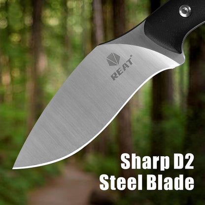 REAT Fixed Blade Knife with Kydex Sheath, 4" D2 Steel Blade,Ergonomic G10 Handle, EDC Sharp Hunting Knife, Small Tool for Camping Survival Tactical Hiking,Gifts for Men,Women