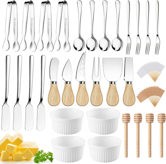 Charcuterie Boards Accessories Charcuterie Utensils Cheese Butter Spreader Knife Set Small Serving Tongs Forks and Spoons Dipping Bowls Honey Dippers Toothpick Flags for Party Platter Making