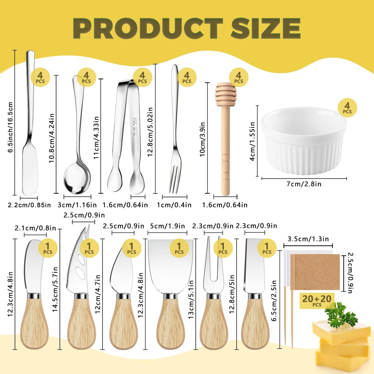 Charcuterie Boards Accessories Charcuterie Utensils Cheese Butter Spreader Knife Set Small Serving Tongs Forks and Spoons Dipping Bowls Honey Dippers Toothpick Flags for Party Platter Making