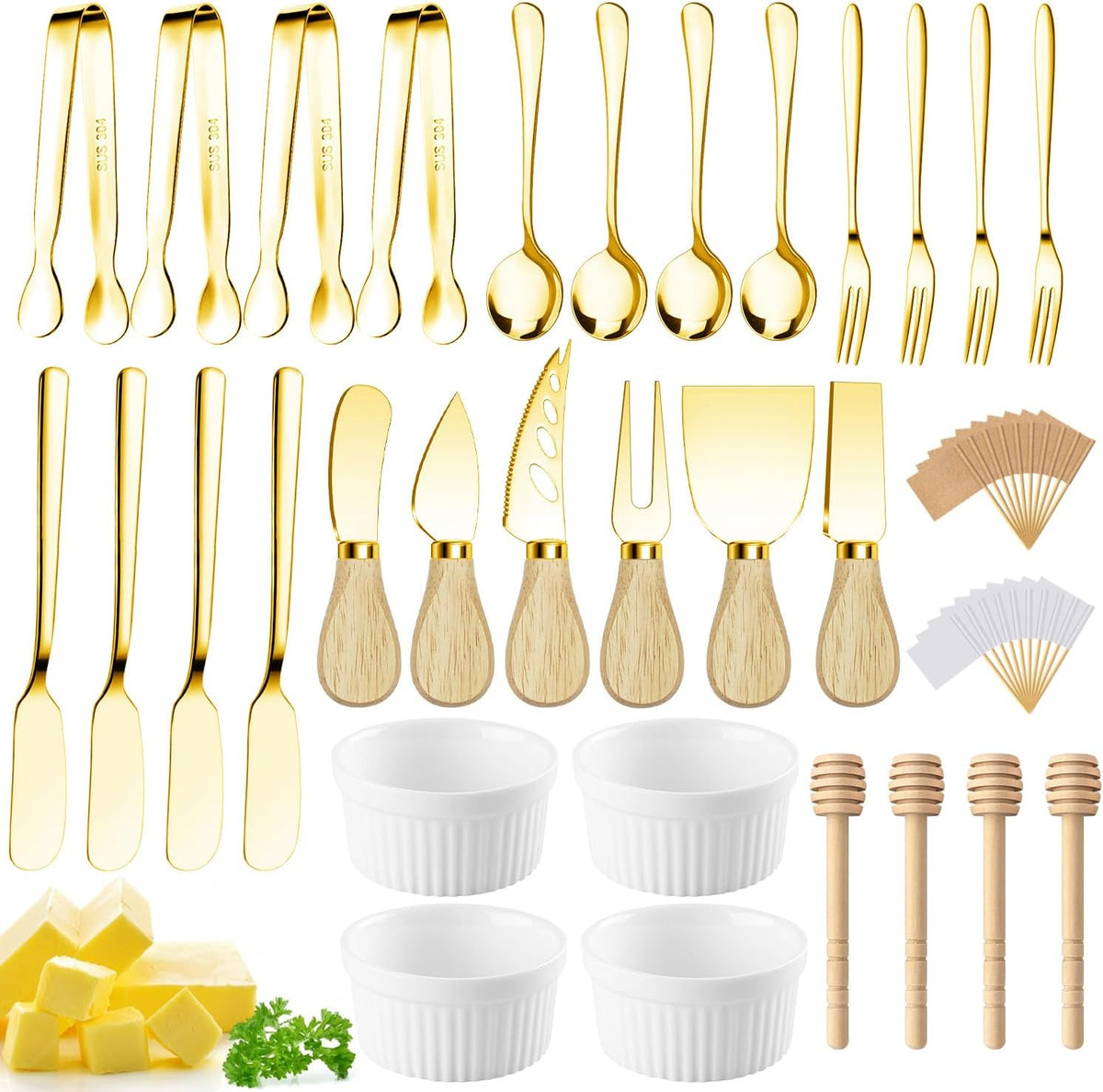 Charcuterie Boards Accessories Charcuterie Utensils Cheese Butter Spreader Knife Set Small Serving Tongs Forks and Spoons Dipping Bowls Honey Dippers Toothpick Flags for Party Platter Making