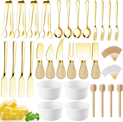 Charcuterie Boards Accessories Charcuterie Utensils Cheese Butter Spreader Knife Set Small Serving Tongs Forks and Spoons Dipping Bowls Honey Dippers Toothpick Flags for Party Platter Making