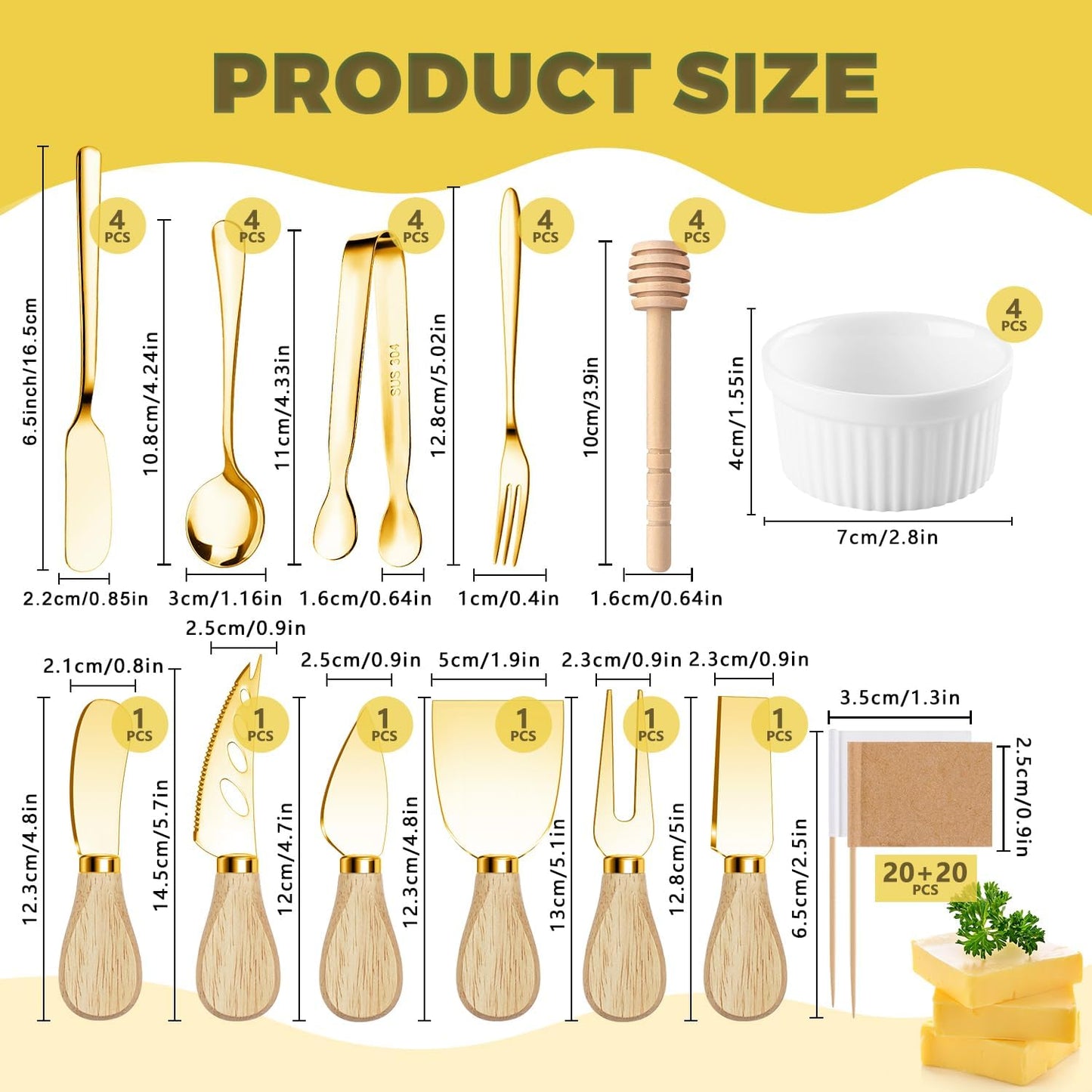 Charcuterie Boards Accessories Charcuterie Utensils Cheese Butter Spreader Knife Set Small Serving Tongs Forks and Spoons Dipping Bowls Honey Dippers Toothpick Flags for Party Platter Making