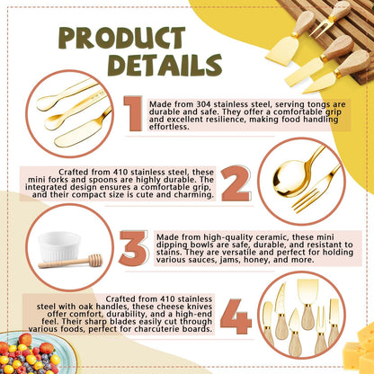 Charcuterie Boards Accessories Charcuterie Utensils Cheese Butter Spreader Knife Set Small Serving Tongs Forks and Spoons Dipping Bowls Honey Dippers Toothpick Flags for Party Platter Making