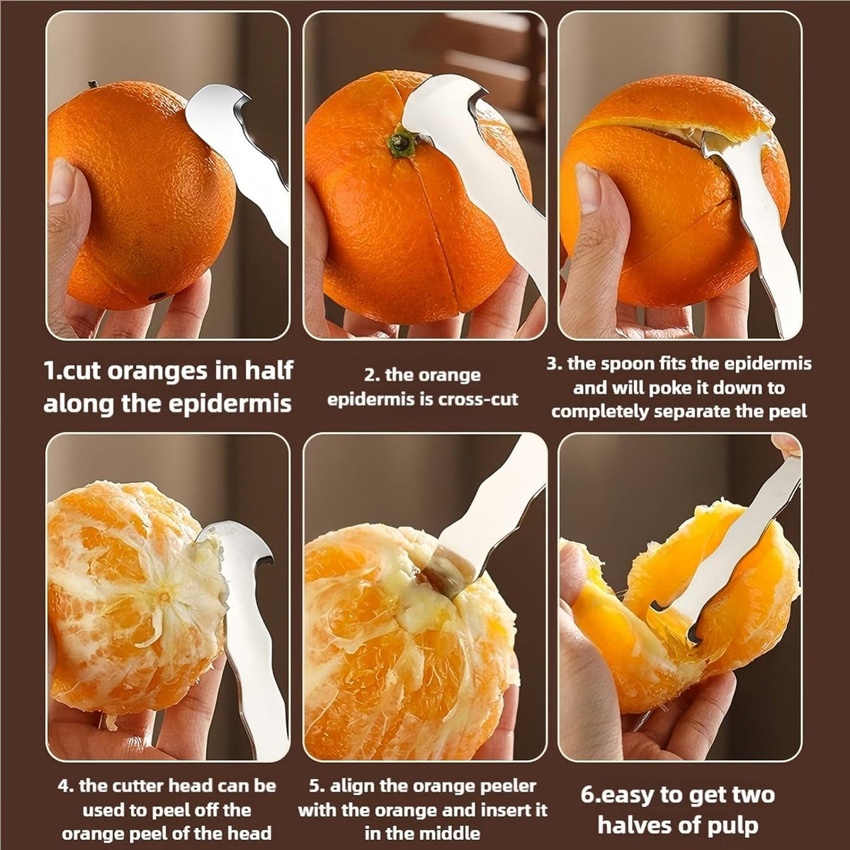 Orange Peeler Tool & Citrus Peeler- 304 Stainless Steel Fruit Peeler for Oranges, Grapefruits, Lemons | Ergonomic Safe Cutter & Slicer, Easy Peel Skin Remover