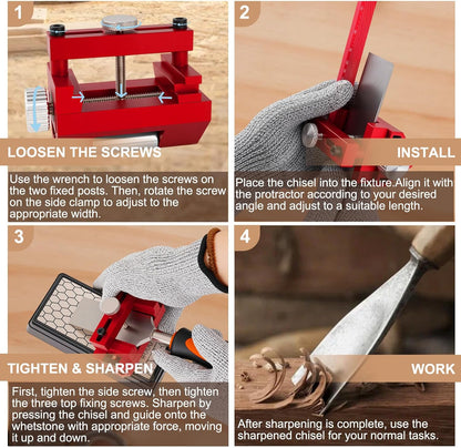 Chisel Sharpening Kit with Honing Guide & 400/1000 Grit Diamond Stone, Woodworking Sharpening Jig for Chisels & Plane Blades, Angle Guide, Non-Slip Base & Bag