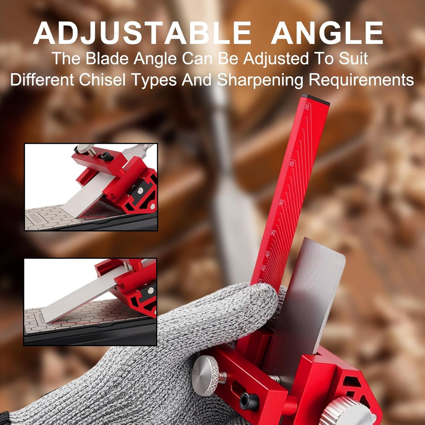 Chisel Sharpening Kit with Honing Guide & 400/1000 Grit Diamond Stone, Woodworking Sharpening Jig for Chisels & Plane Blades, Angle Guide, Non-Slip Base & Bag