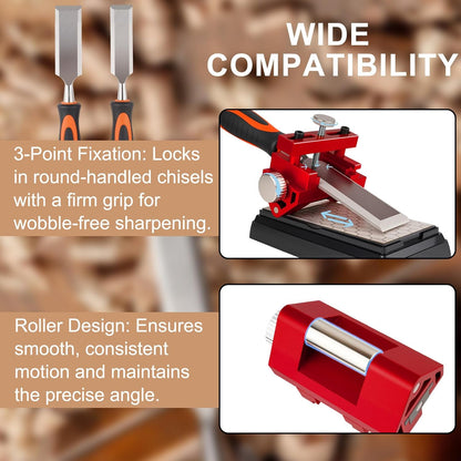 Chisel Sharpening Kit with Honing Guide & 400/1000 Grit Diamond Stone, Woodworking Sharpening Jig for Chisels & Plane Blades, Angle Guide, Non-Slip Base & Bag