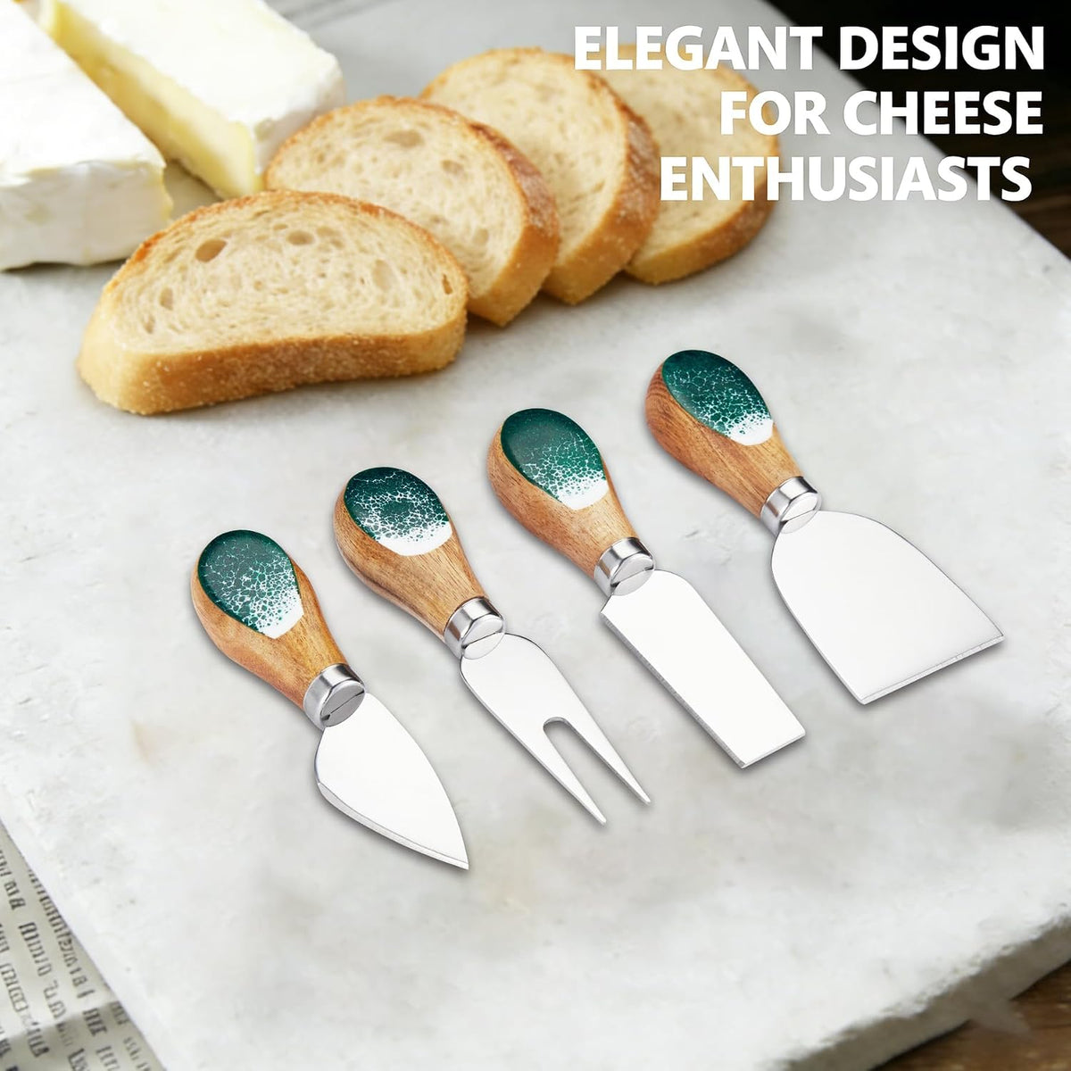 Cheese Knives Set with Wooden and Resin Handle, Mini Steel Stainless Cheese Knife with Wood Set for Charcuterie and Cheese Spread, Perfect for Cheese Slicer and Butter Cutter (Green, 4pcs)