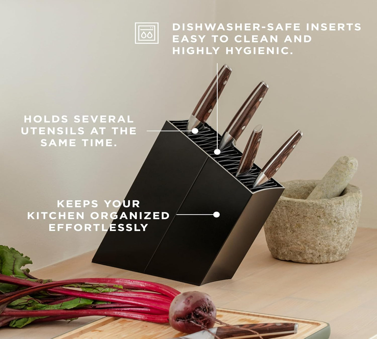 Angled Aluminum Knife Stand | Holds up to 20 knives (Sold Separatly) | Easy to Clean | Danish Design, Functionality & Quality | Black