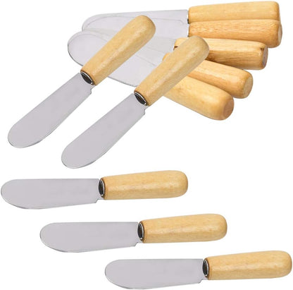 10-Pack Wood Handle Butter Spreader, 4 Inch, Sandwich Cream Cheese Condiment Knives with Ergonomic Handle