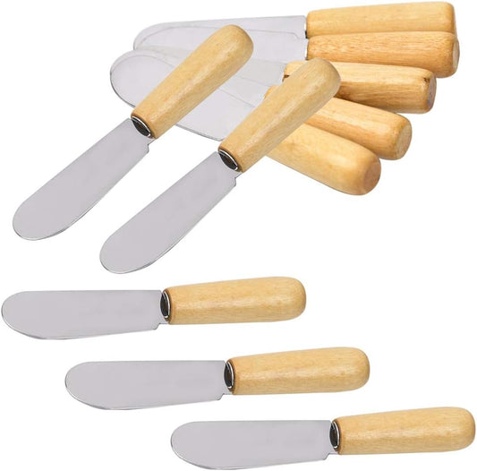 10-Pack Wood Handle Butter Spreader, 4 Inch, Sandwich Cream Cheese Condiment Knives with Ergonomic Handle