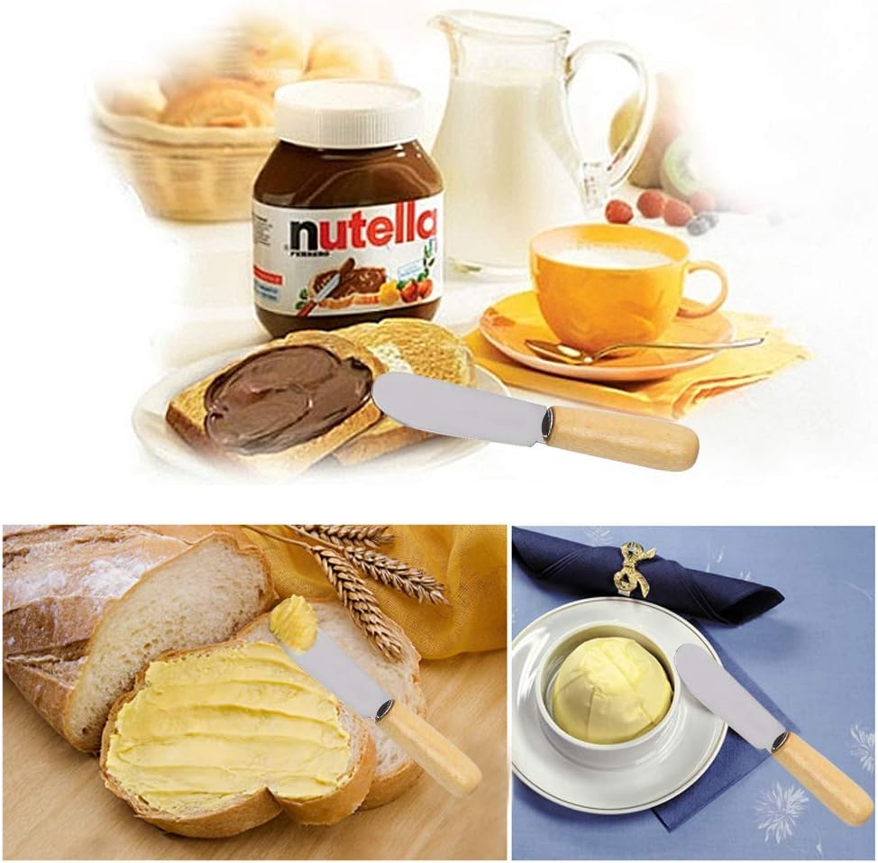 10-Pack Wood Handle Butter Spreader, 4 Inch, Sandwich Cream Cheese Condiment Knives with Ergonomic Handle