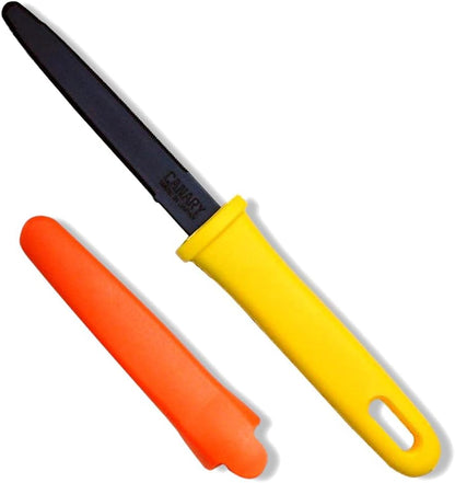 Cardboard Cutter with Sheath - 7.5" Box Opener Utility Knife with Non-Stick Coated Blade for Breaking Down Boxes & Opening Packages - Made in Japan, Yellow