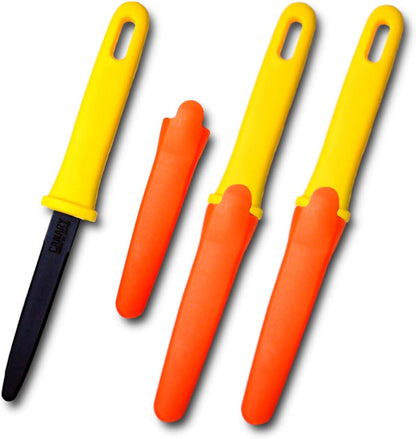 Cardboard Cutter with Sheath - 7.5" Box Opener Utility Knife with Non-Stick Coated Blade for Breaking Down Boxes & Opening Packages - Made in Japan, Yellow