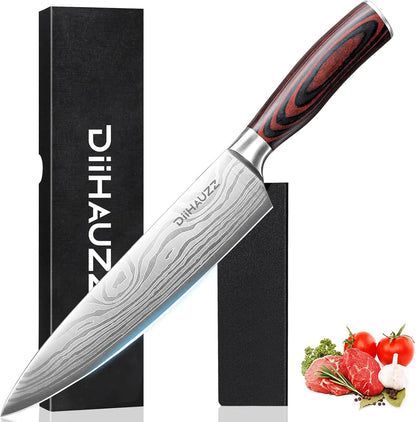 8 Inch Chef Knife, High Carbon Stainless Steel - Ultra Sharp Kitchen Gyutou Knife for Slicing Meat, Dicing Vegetables and Daily Meal Prep, Ergonomic Handle with Sheath, Gift Box