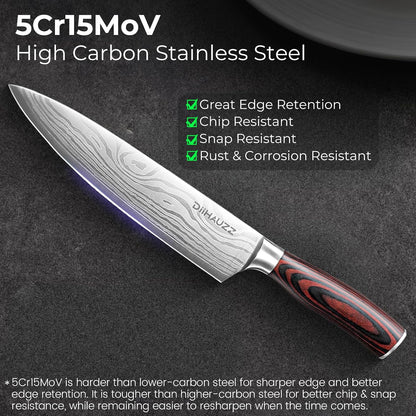 8 Inch Chef Knife, High Carbon Stainless Steel - Ultra Sharp Kitchen Gyutou Knife for Slicing Meat, Dicing Vegetables and Daily Meal Prep, Ergonomic Handle with Sheath, Gift Box