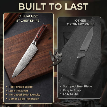 8 Inch Chef Knife, High Carbon Stainless Steel - Ultra Sharp Kitchen Gyutou Knife for Slicing Meat, Dicing Vegetables and Daily Meal Prep, Ergonomic Handle with Sheath, Gift Box