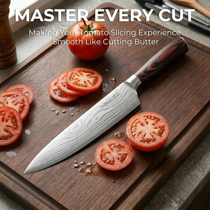 8 Inch Chef Knife, High Carbon Stainless Steel - Ultra Sharp Kitchen Gyutou Knife for Slicing Meat, Dicing Vegetables and Daily Meal Prep, Ergonomic Handle with Sheath, Gift Box