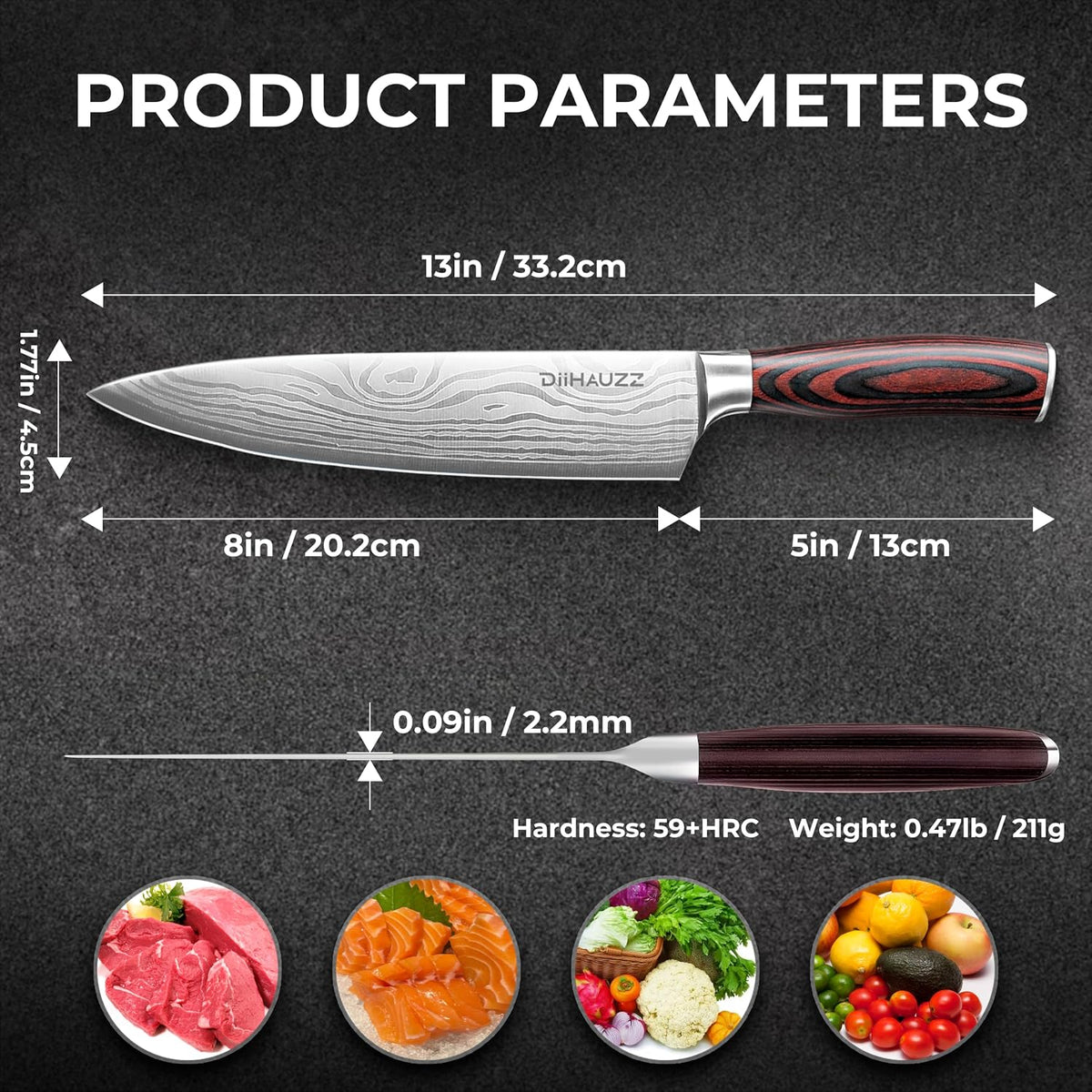 8 Inch Chef Knife, High Carbon Stainless Steel - Ultra Sharp Kitchen Gyutou Knife for Slicing Meat, Dicing Vegetables and Daily Meal Prep, Ergonomic Handle with Sheath, Gift Box