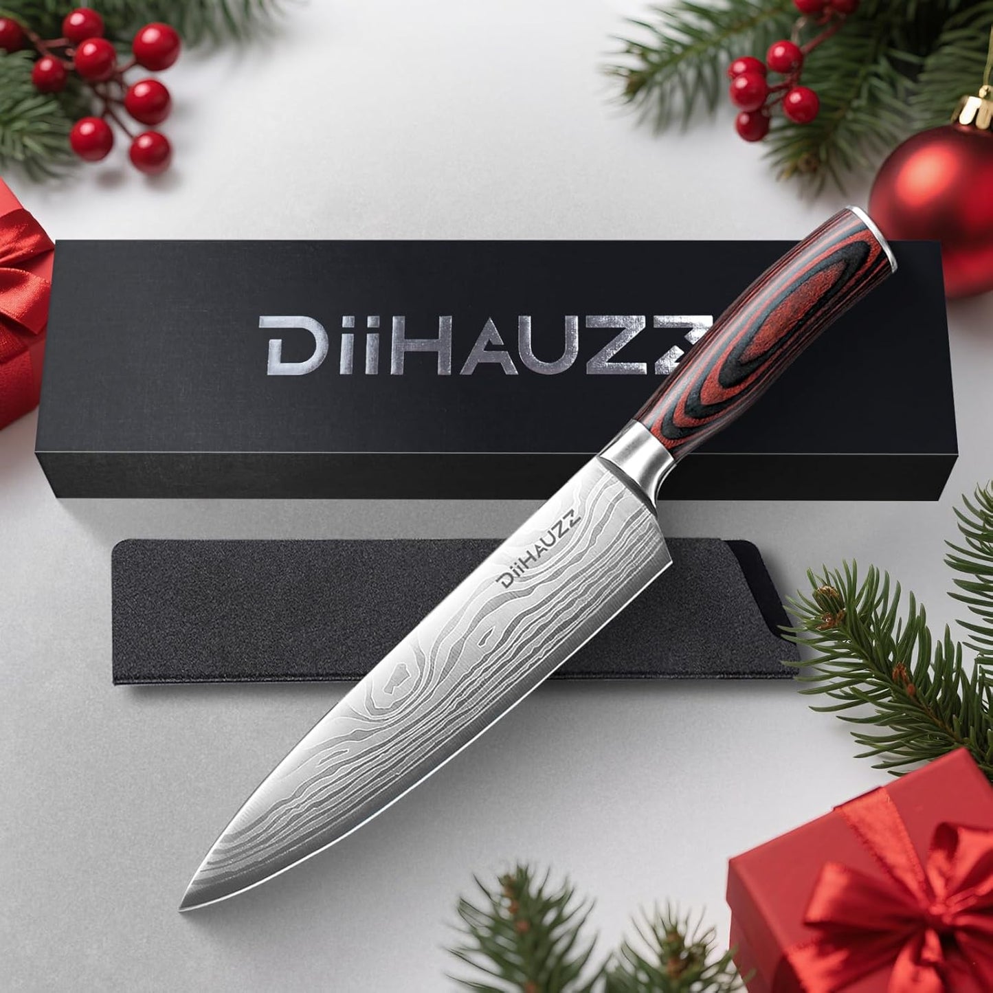 8 Inch Chef Knife, High Carbon Stainless Steel - Ultra Sharp Kitchen Gyutou Knife for Slicing Meat, Dicing Vegetables and Daily Meal Prep, Ergonomic Handle with Sheath, Gift Box