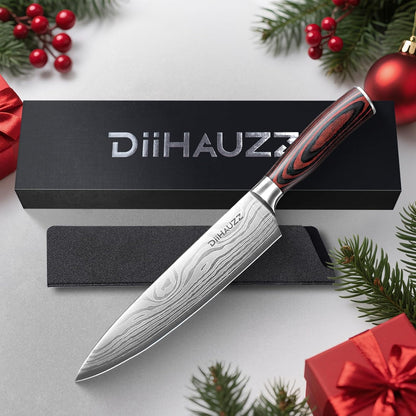 8 Inch Chef Knife, High Carbon Stainless Steel - Ultra Sharp Kitchen Gyutou Knife for Slicing Meat, Dicing Vegetables and Daily Meal Prep, Ergonomic Handle with Sheath, Gift Box