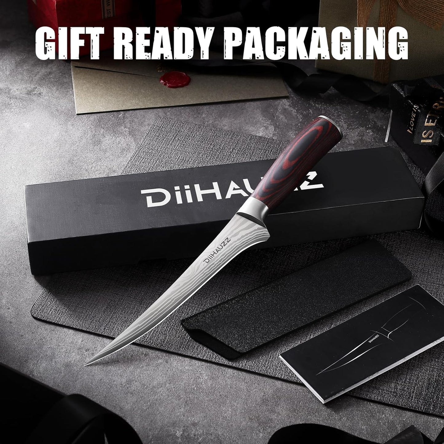 8 Inch Chef Knife, High Carbon Stainless Steel - Ultra Sharp Kitchen Gyutou Knife for Slicing Meat, Dicing Vegetables and Daily Meal Prep, Ergonomic Handle with Sheath, Gift Box