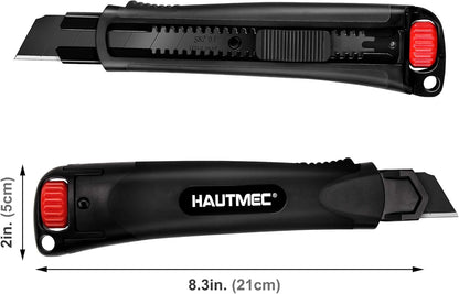 25mm Extra Heavy Duty Utility Knife with Double Lock Mechanism, Auto-Lock and Ratchet- Lock for Double Safety, SK2 Sharp Black Blade for Industrial or Construction Applications HT0254-KN