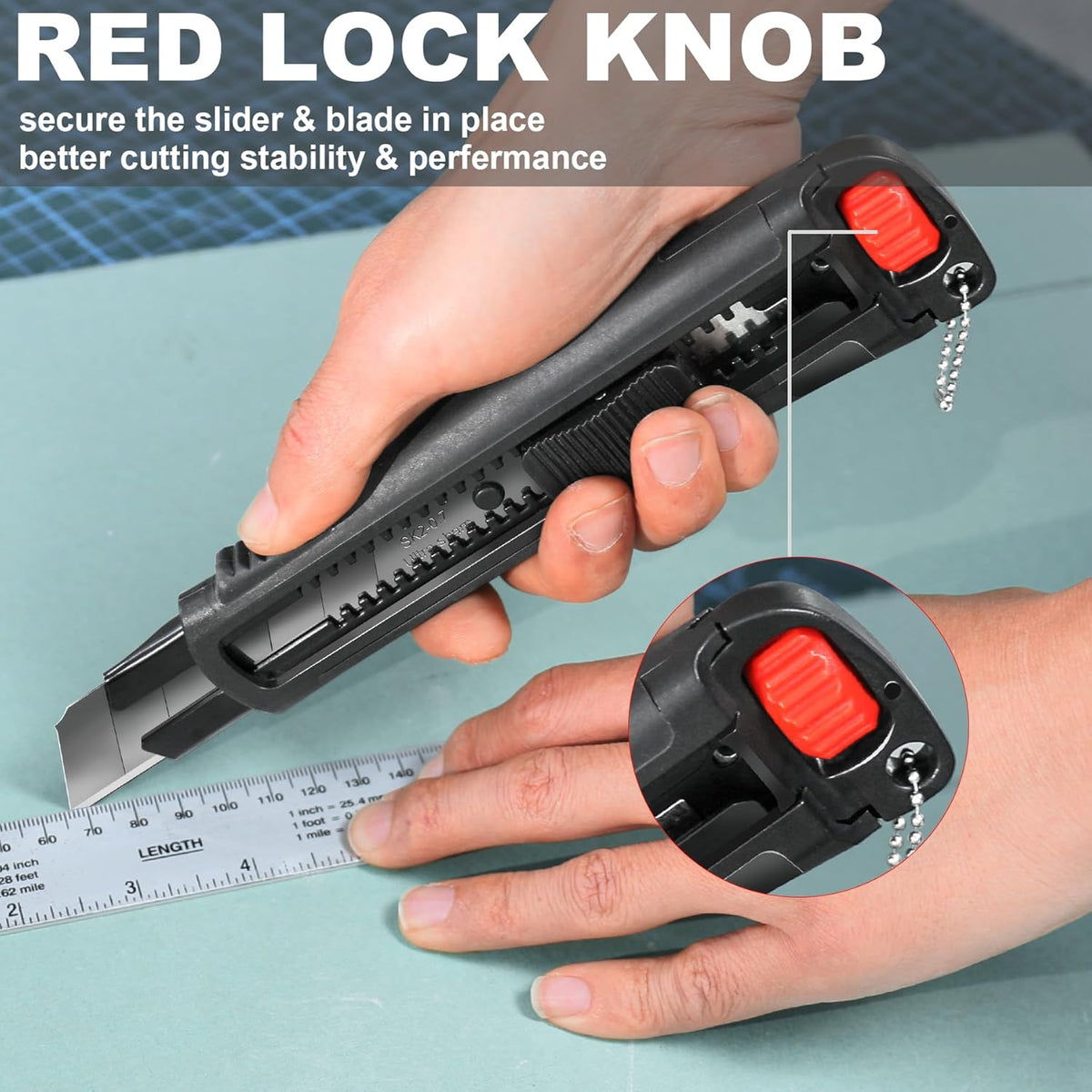 25mm Extra Heavy Duty Utility Knife with Double Lock Mechanism, Auto-Lock and Ratchet- Lock for Double Safety, SK2 Sharp Black Blade for Industrial or Construction Applications HT0254-KN