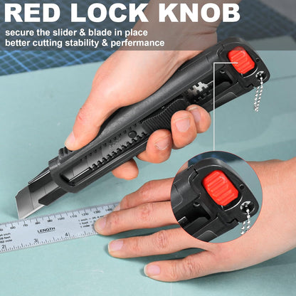 25mm Extra Heavy Duty Utility Knife with Double Lock Mechanism, Auto-Lock and Ratchet- Lock for Double Safety, SK2 Sharp Black Blade for Industrial or Construction Applications HT0254-KN