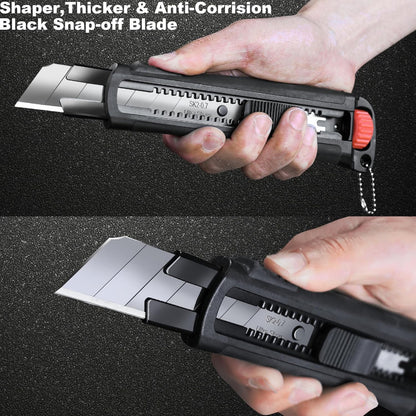 25mm Extra Heavy Duty Utility Knife with Double Lock Mechanism, Auto-Lock and Ratchet- Lock for Double Safety, SK2 Sharp Black Blade for Industrial or Construction Applications HT0254-KN