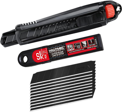 25mm Extra Heavy Duty Utility Knife with Double Lock Mechanism, Auto-Lock and Ratchet- Lock for Double Safety, SK2 Sharp Black Blade for Industrial or Construction Applications HT0254-KN