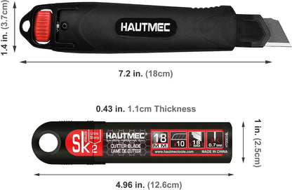 25mm Extra Heavy Duty Utility Knife with Double Lock Mechanism, Auto-Lock and Ratchet- Lock for Double Safety, SK2 Sharp Black Blade for Industrial or Construction Applications HT0254-KN