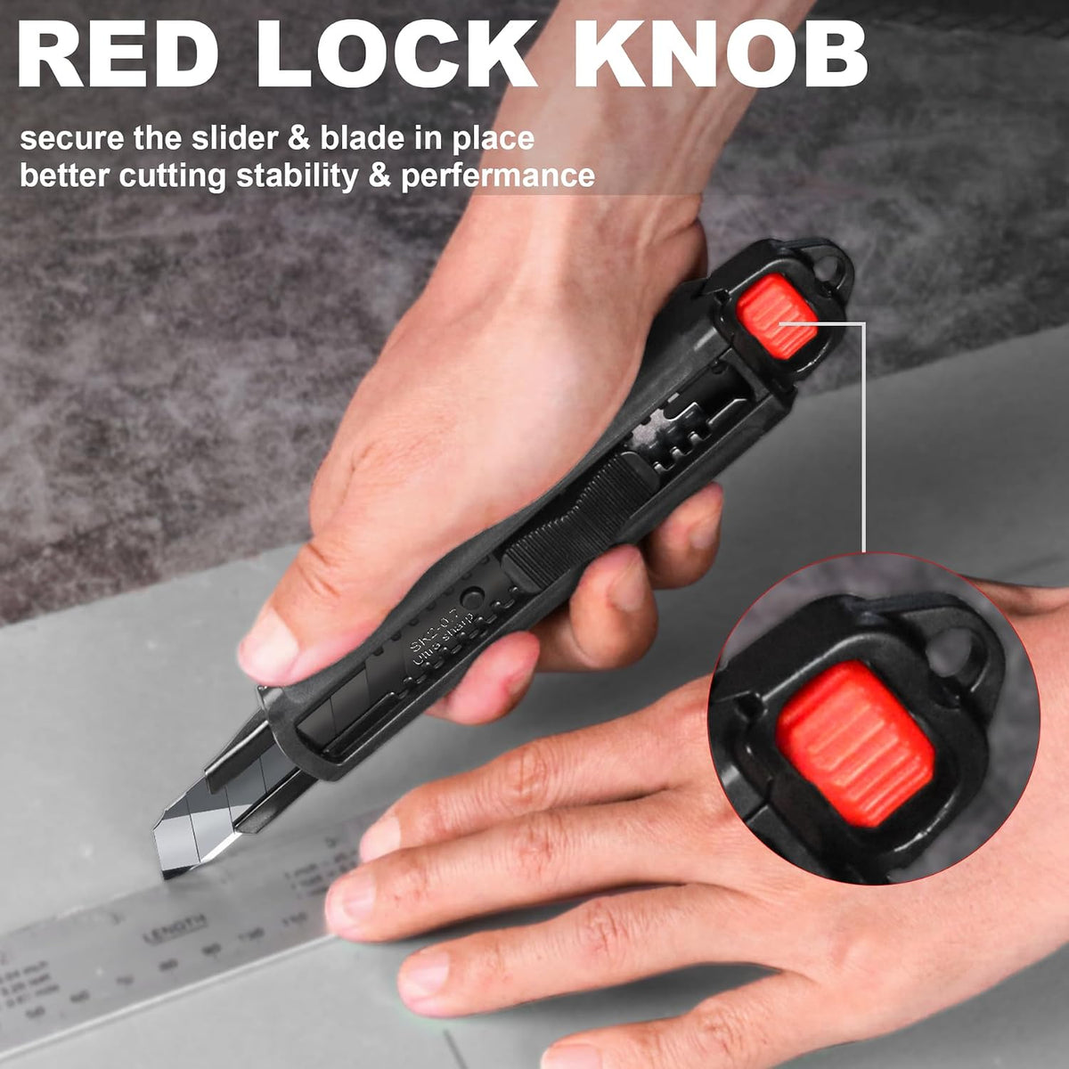 25mm Extra Heavy Duty Utility Knife with Double Lock Mechanism, Auto-Lock and Ratchet- Lock for Double Safety, SK2 Sharp Black Blade for Industrial or Construction Applications HT0254-KN